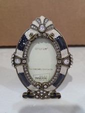 Argento SC Swarovski Elements Jeweled Enamel Oval Picture Frame Art Deco 2x3 picture
