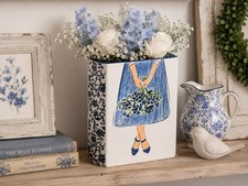 Ceramic Blue & White Floral Book Shaped Vase Vintage Style Ceramic Vase Flowers picture