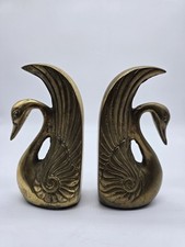 Vintage Solid Brass Swan Bookends Mid Century Hollywood Regency Art Deco Korea  picture