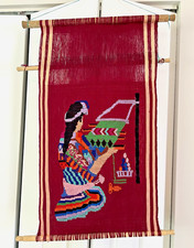 Vtg Guatemala Mayan Woman Backstrap Loom Handwoven Wall Hanging Tapestry 28