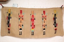 ATQ Large Navajo Rug Native American Indian Yei Pictorial Weaving 58x28 Textile picture
