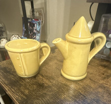 Yellow Glossy Ceramic Creamer & Lidded Sugar Bowl Set, Solid, X-5285 picture
