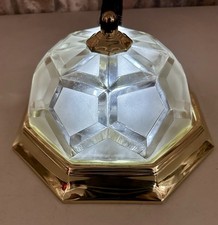Vintage Textured Geometric Heavy Glass & Brass Octagonal Ceiling Light Fixture picture