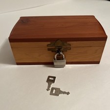 Vintage Cedar Wood Trinket Box Approx. 6x4x2 1/2” with Tiny Lock/2 Keys Included picture