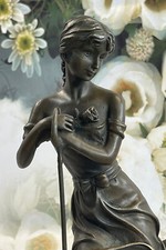 Young Girl Sitting Holding Flowers Classical Pure Bronze Decor Sculpture Figure picture