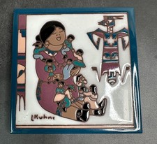 Leone Kuhne Earthtones Hand Glazed Ceramic Square Art Tile 1990 Vintage  picture