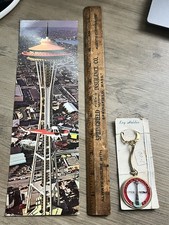 Vintage 1959 Seattle Space Needle New Keychain + Postcard Worlds Fair 1962 Lot picture