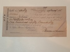 1855 antique PHILADELPHIA BANK EXCHANGE BANKNOTE check BROWNS & BOWEN #3 35401 picture