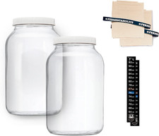 2 One-Gallon Glass Kombucha Jars & Breathable Muslin Cloth Covers, and Rubber Ba picture