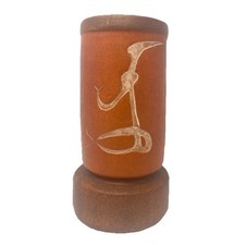 VTG Sgraffito Terracotta Vase Hand Carved Indigenous Figure Studio Pottery MCM picture