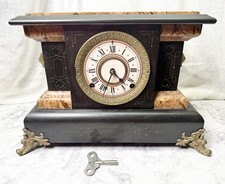 Antique Seth Thomas 8 Day Time & Strike Mantle Adamantine Clock w/Pendulum & Key picture