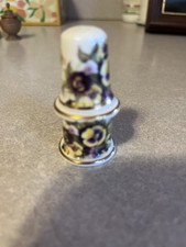 Vintage  Newhall Bone China Thimble Holder/ Sew Kit W/ Pansies picture