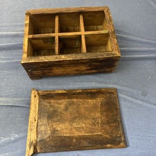 Antique Primitive Wooden 6 Compartment Sliding Lid Storage Spice Tea Box 9x6 picture