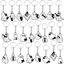 36 Pcs Halloween Glow in the Dark Ghost Keychains Bulk | Metal Ghost Black Cat K picture