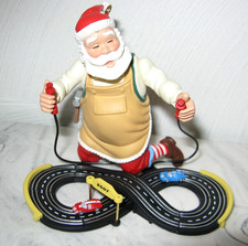 2007 Hallmark Toymaker Santa Toy Race Car with Track Christmas Ornament #8 picture