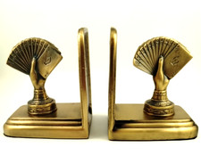 vtg~SARSAPARILLA DECO DESIGN~Hand of Cards~Bookends~RARE~1991~Metal Brass Finish picture