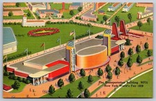 NY Worlds Fair 1939 Linen Postcard The Transportation Building Aerial View WF31 picture