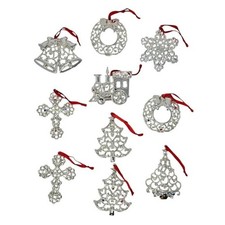 Lenox Sparkle Scroll Holiday Christmas Ornaments Silvertone Crystals Lot of 10 picture