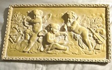 Vintage brand new  fiber glass Eros cherubs plaque made in USA  16 by 9 inches  picture