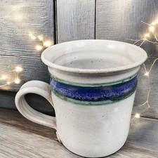 Vintage Studio Art Pottery Coffee Mug Cup Stoneware Artist Marked Mug Blue Green picture