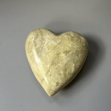 Vtg Carved Soapstone Heart Paperweight Puffy Stone Sculpture Yellow Green 3