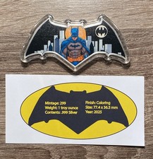 1 Oz 2025 Samoa Silver BATMAN Coin Batarang Shape Colorized DC Comics Minted 299 picture