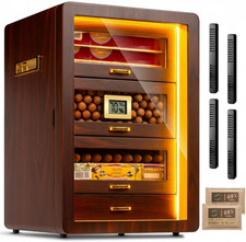 Ebony Cigar Humidor Cabinet with Digital Hygrometer and LED Lighting picture