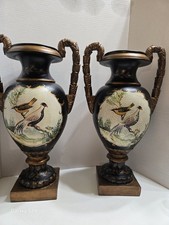Pair Of Decorative Black And Gold Composite Resin URN HANDLED STYLE VASES -... picture