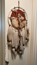 Vintage Southwestern Style Dreamcatcher Leather Suede Fur Feathers Beads Large picture