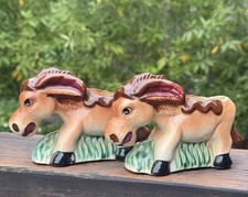 Set Of 2 Vintage Ceramic Donkey/Burro W/Basket Planters Japan 6” X 4” picture