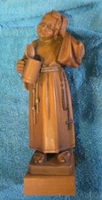 ANTIQUE HAND CARVED WOOD MONK FRIAR ABBOT WINE BOTTLE STATUE SCULPTURE GIFT picture