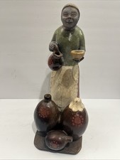 VTG Peruvian Chulucanas Folk Art Terracotta Pottery Woman w/ Pots Sculpture 1993 picture
