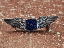 Vintage Sterling Silver AWS Aircraft Warning Service Observer Wings Pin Military picture