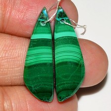29.5Cts  Natural Malachite Gemstone Cabochon Front Drill Earrings 23x10mm #P2991 picture