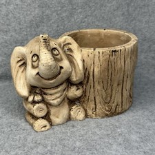 1984 Pompadour Wood Look Resin Adorable Elephant Planter 5.6