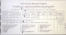 UPRR Payroll Stub Union Pacific Railroad Worker Wage Sheet Hospital Tax 2/28/54 picture