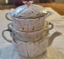 Stackable 3 Level Teapot, Sugar, & Creamer Excellent Cond. 5.5