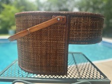 Vintage Rustic Country Woven Bamboo Stair Storage Basket Flower Design picture