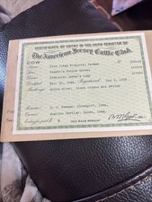1923 THE AMERICAN JERSEY CATTLE CLUB-COW PEDIGREE RareCERTIFICATE  W/Env.Carman picture