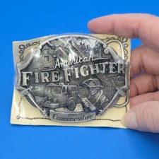 VTG ARROYO GRANDE 1998 AMERICAN FIREFIGHTER PEWTER BELT BUCKLE NEW picture