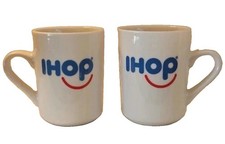 Two Authentic Vintage IHOP Smiling Logo Coffee Cups Ceramic 8 oz Set Of 2 picture