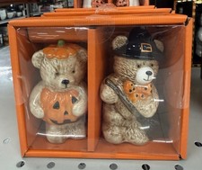 Creepy Critters Halloween Pumpkin & Witch Teddy Bear Salt Pepper Shakers Set picture