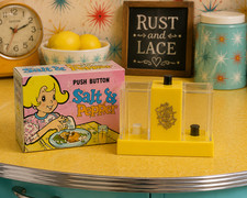 VTG YELLOW Push Button Salt & Pepper Dispenser Shaker New Old Store Stock MCM picture