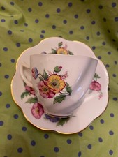 English Bone China Cup & Saucer Pink/Yellow/Blue Wild Roses, Swirl Pattern picture