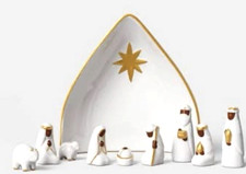 Threshold Ceramic Hand Painted Nativity White Gold Set 10 Piece New picture