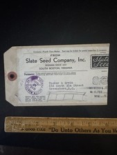 1935 Slate Seed Co South Boston VA Parcel Post Shipping Tag to Greensboro NC picture