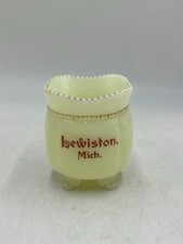 Antique Custard Glass Souvenier Toothpick Holder Michigan 2.75” Glows picture