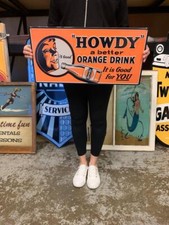 Antique Vintage Old Style Sign Howdy Orange Soda Made USA picture