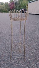 Vtg. Mid Century Gold Wire Plant Stand 2 Tier Twisted Braided Metal Basket 32