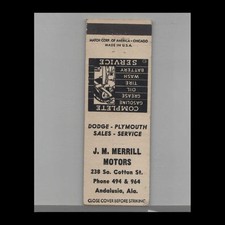 Matchbook Cover Dodge Dealer J.M. Merrill Motors Andalusia, AL picture